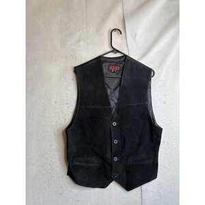 Europe Craft Mens Black Suede Leather Vest Western Biker Cinch Back Medium